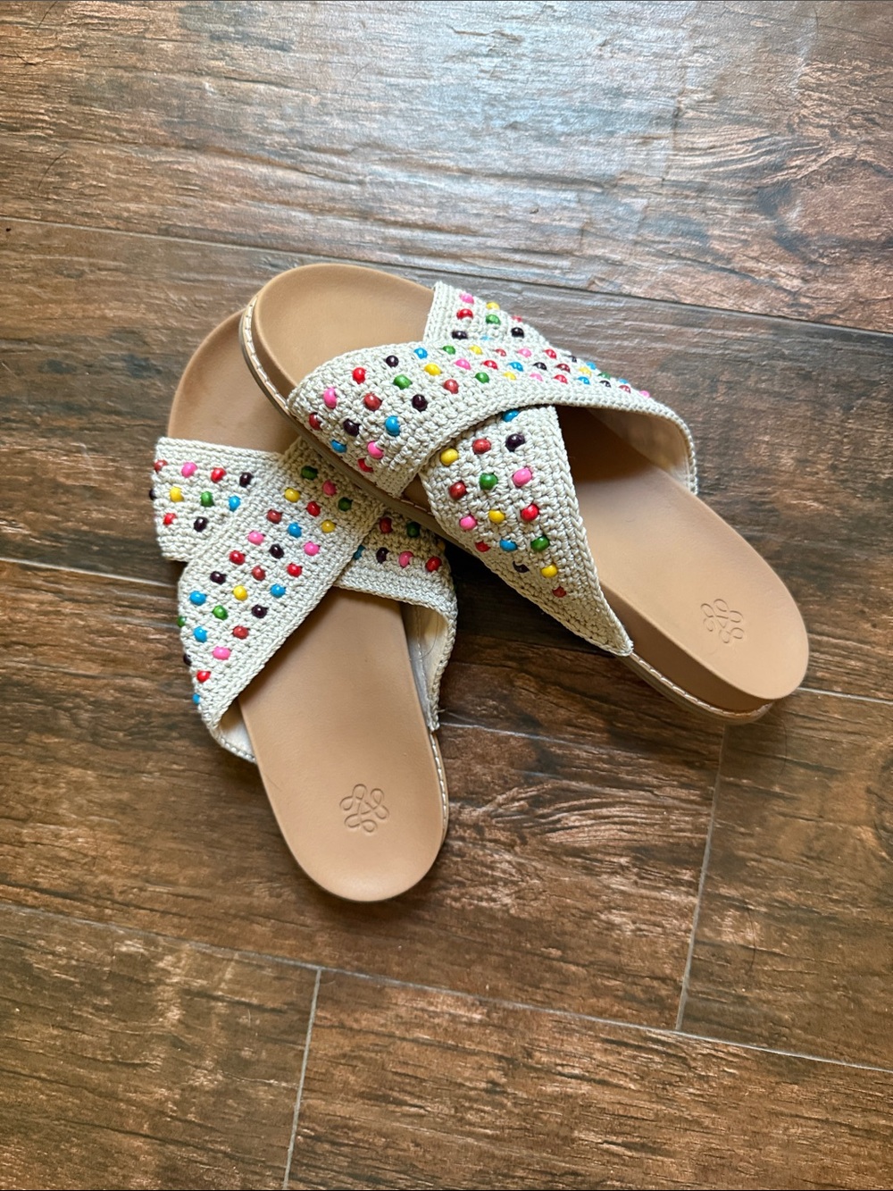The Sak Natural Woven Slide Sandals with Multicolor Beads
